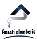 Logo Fossati Plomberie avec robinet, goutte d'eau et toit stylisé bleu nuit.